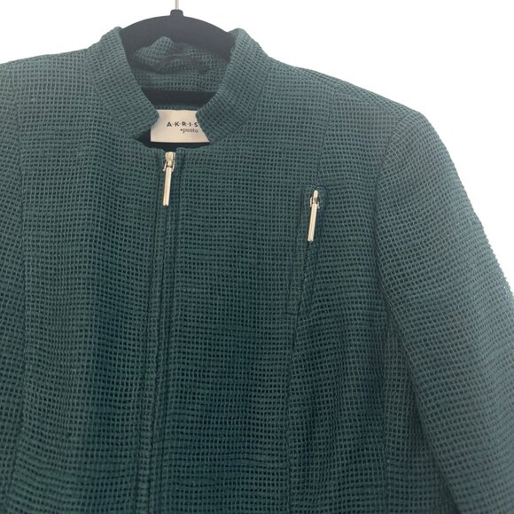 Akris Punto Front Zip Up Jacket Women's Textured 100% Silk Green, Size S - Picture 4 of 9
